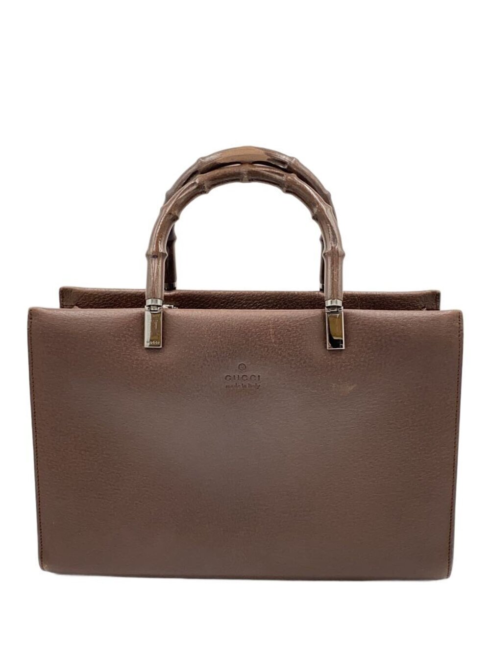 Gucci brown leather bamboo handle tote bag Tom Ford era